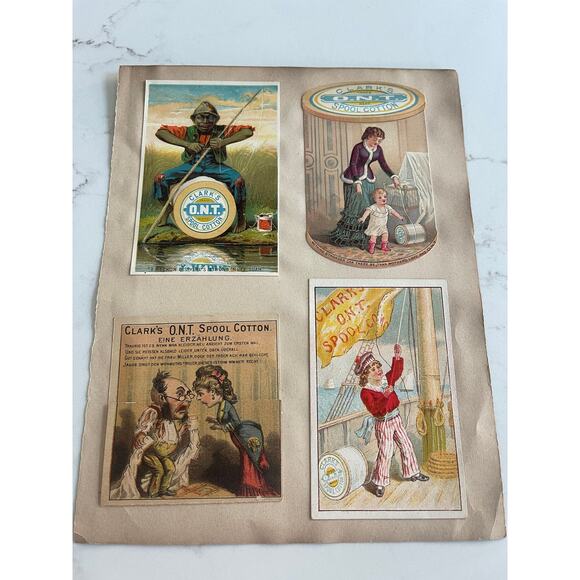 Clark's ONT Spool Cotton, Funny Scenes, Antique Victorian Trade Cards from an - Picture 1 of 2